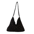 Fashionable black corduroy tote bag featuring an all-over red strawberry pattern print - Black