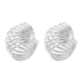 Macro view of silver C-shaped earrings with layered radiating shell patterns - VE1080 White Gold 1 Pair (Wavy Hollow Shell)