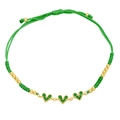 Handmade woven green heart bracelet with colorful zircon and golden beads in boho style - Green