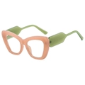 Fashion cat-eye glasses frame with pink front and olive green temples in a stylish design - Pink Frame Clear Lens
