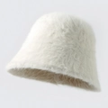 Eleganter Damen Angora-Plüsch Fischerhut in Cremeweiß für den Winter und Herbst - M (56-58cm) / Creme