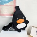 Sac bandoulière enfant motif pingouin noir en tissu imperméable avec sangle réglable - Noir