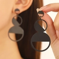 Statement black geometric layered dangle earrings for women in a modern minimalist style - Hollow Geometric Long Style (N-589) / 28 Matt Black