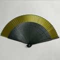 Bamboo folding fan with dark green to yellow gradient and hollow carved patterns - Gradient Green-Three Petal Flower (42 Sided Narrow Edge)