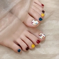 Handmade floral press-on toenails featuring multi-color patterns and pearl embellishments - S / Floral Jump Color Style (B78)