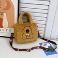 Brown plush Capybara crossbody bag with cute bear embroidery and adjustable strap - Embroidered Crossbody