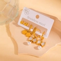 Three-pair gold stainless steel earring set with bow pearls and stud details - Bowknot Earring Set