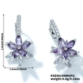 Silver lotus earrings with purple marquise zircon stones, size 2.4cm by 1.4cm - Platinum Plated Purple Zirconia