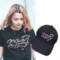 Detailed view of black cotton baseball cap with pink Thai script embroidery - Adjustable / Black