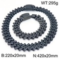 Black 20mm chunky Cuban link necklace and bracelet set in rugged industrial style - Polished Black Color Set (KS221712-KJX)
