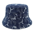 Retro Fischerhut aus gewaschenem Denim mit weißem Jacquard-Muster für Damen - M(56-58cm) / Marineblau