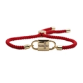 Red braided rope bracelet with gold cross lock charm and adjustable pull strings - Cross Style (B0082) / Macrame Cord