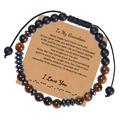 Detailed view of Morse code tiger eye stone beads bracelet on a kraft gift card - To My Grandson
