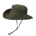 Detail of army green canvas bucket hat with wide brim stitching and black snap button - One Size / Army Green