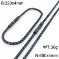 Parure de bijoux en maille tressée noire avec fermoir rotatif, largeur 4 mm - Noir (4mm)