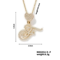 Gold finish pendant necklace featuring heart and letter F charms with cubic zirconia - Cursive Letter F Style (N00203J-X--F)