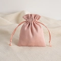 Pink microfiber drawstring jewelry pouch made of soft faux suede for gift storage - 7*9cm / Pink