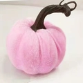 Decorative pink velvet faux pumpkin with a realistic brown stem for Thanksgiving decor - 10cm / Light Pink
