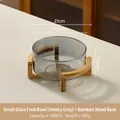 Smoky grey 1800ml glass fruit bowl with a cross-style bamboo wood stand base - 1800ML / Small Smoky Gray (Bamboo Stand)