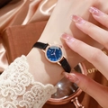 Elegante orologio quadrato in oro rosa con quadrante blu scuro e cinturino in pelle - Cinturino Nero Quadrante Blu