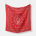 Red silk square scarf for men with vintage paisley and key patterns in silk fabric - Red