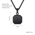Detailed specs of the black octagon stainless steel pendant necklace, 45+5cm length - Black-Black Acrylic