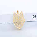Detail of a gold geometric hollow wolf head pendant in polished stainless steel - Single Pendant / Gold