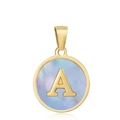 Collier en or 18K avec pendentif rond en nacre et breloque lettre A dorée - A-Coquille Bleue
