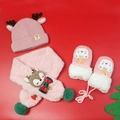 Pink children's winter warmth set with deer knit hat, plush scarf, and mittens - Pink 3-Piece Set (No Box)