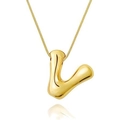 Polished 18k gold plated bubble letter L pendant necklace with reflective finish - Letter V