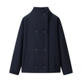 Dettaglio ravvicinato della giacca di lana doppiopetto con collo alto e tasche laterali - XS / Blu navy