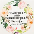 Luminous glass cabochon with watercolor floral wreath and Psalm 139:14 scripture text - 9 / 16mm Glass Cabochon