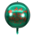 Close-up of a 22-inch green Christmas 4D balloon with red Merry Christmas text print - 4D Round Merry Christmas Green