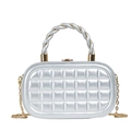 Silver quilted woven evening clutch bag with gold chain strap and metal handle - Silver