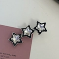 Three-star silver hair clip with black enamel edges and sparkling clear crystals - Silver/White Zirconia-Black Border Three Stars