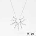 Polished silver stainless steel C-shape sun pendant necklace with minimalist O-chain - Necklace PD1460 / Silver