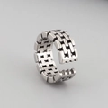 Silver chain style woven adjustable open ring in polished stainless steel for men and women - Chain Braided Open Style (KR49226-K)