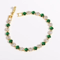 Detail of 18k gold plated bracelet with square green and white zircon crystal inlays - 4mm White Green Gold