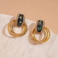 Pendientes geométricos vintage con incrustaciones de nácar y cristales brillantes - Dorado