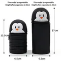 Black penguin silicone pencil case with expandable design and 20cm max height - Penguin Straight