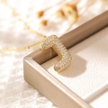 Gold plated letter J balloon pendant necklace with cubic zirconia in a jewelry box - Letter J (18k Gold + Bead Chain)