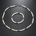 Set di collana e bracciale bohémien in guscio di cocco con accenti di turchese - Set Collana e Bracciale / Bianco e Marrone
