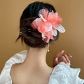 Elegante horquilla de bambú con flor de seda rosa y borlas largas de perlas - Estilo de Flor de Seda Roja Dorada (34# Horquilla-Dorado-Flor Roja)