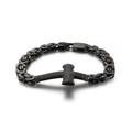 Bracciale bizantino nero da uomo con croce incisa a griglia in acciaio al titanio hip hop - Stile Croce Nera (KB124342-KFC) / Nero