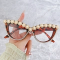 Occhiali da sole cat-eye tartarugati con decorazioni di perle fiori e strass - Montatura Tartarugata Lente Chiara
