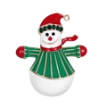 Festive enamel snowman brooch with green rhinestones and red scarf in gold alloy finish - Striped Coat Snowman