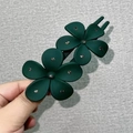 Pince à cheveux élégante en acrylique vert foncé avec motif floral et strass argentés - Vert