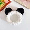 Soft white plush headband with cute black pom-pom ears for washing face or makeup - Black