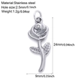 Silver stainless steel rose flower pendant charm with 24mm size and 1.2g weight - Silver Tone Flower (S3)