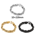Pulseras punk de acero para hombre en oro, plata y negro, estilo vintage, 10x220mm - Estilo de cuerda retorcida (Tipo B) / Dorado